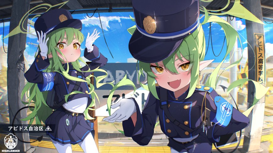 阿比多斯高等学校绿发双马尾少女警服动漫电脑壁纸