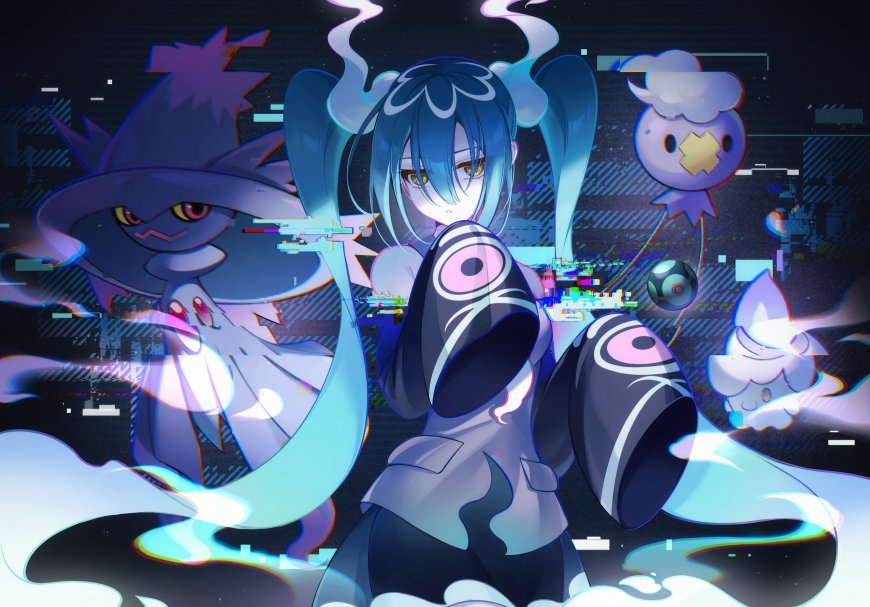 宝可梦梦妖魔与蓝发少女风暗紫动漫电脑壁纸