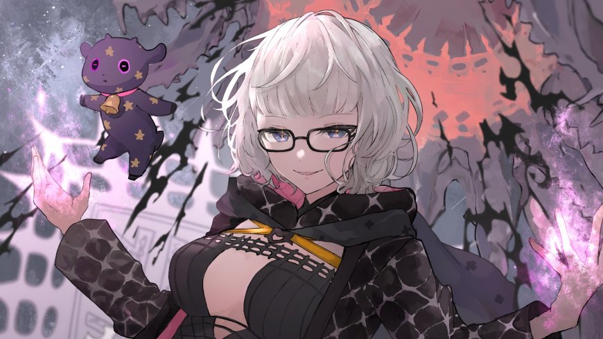 崩坏3卡莲卡斯兰娜白发眼镜少女紫黑星纹服饰魔法光效粉紫动漫电脑壁纸
