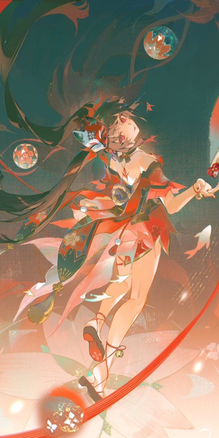 崩坏星穹铁道花火海红绿和风少女飘带飞舞粉橙动漫手机壁纸