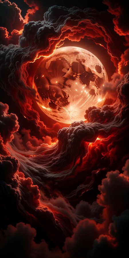 血色满月穿云而过暗红炽热太空科幻手机壁纸