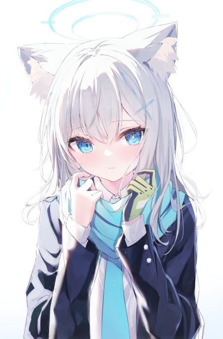 银发蓝眼猫耳少女头顶光环浅蓝白动漫手机壁纸
