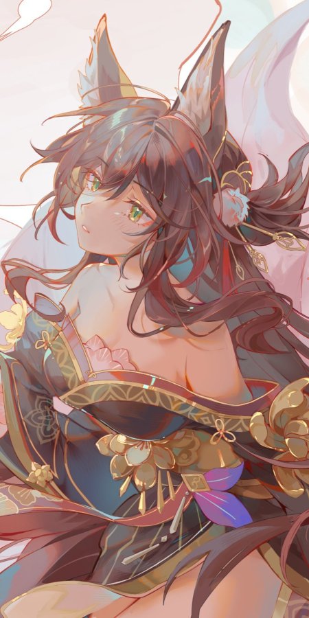 原神胡桃狐耳和风少女粉金动漫手机壁纸