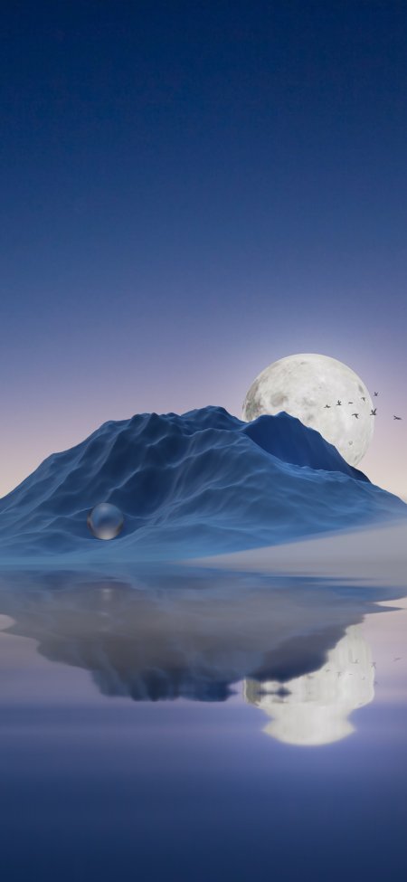 月夜雪山倒影水晶球蓝紫渐变唯美创意手机壁纸