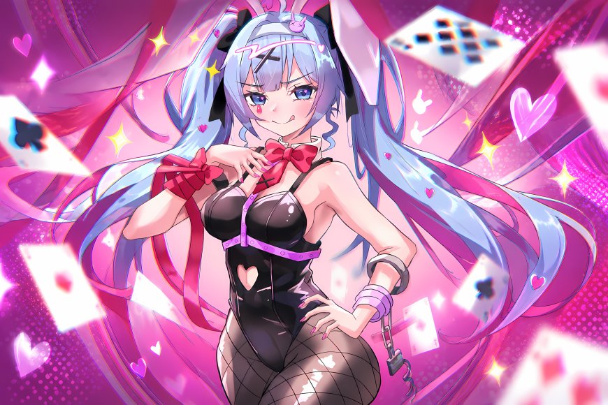 初音未来魔法少女风格蓝发双马尾少女粉紫梦幻动漫电脑壁纸