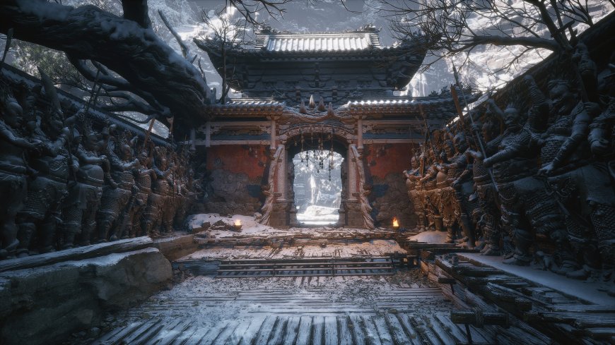 黑神话悟空雪覆古寺山门两侧石像游戏场景原画电脑壁纸