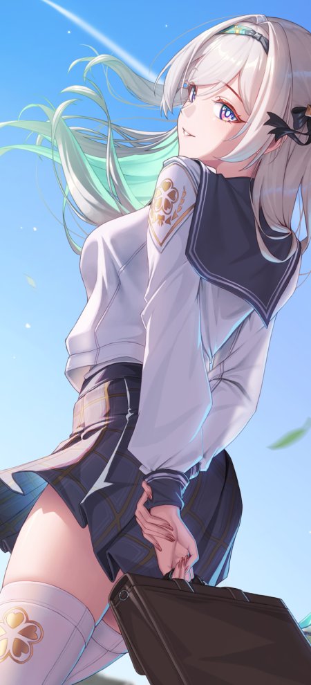 流萤崩坏星穹铁道白发绿梢少女校服蓝空动漫手机壁纸