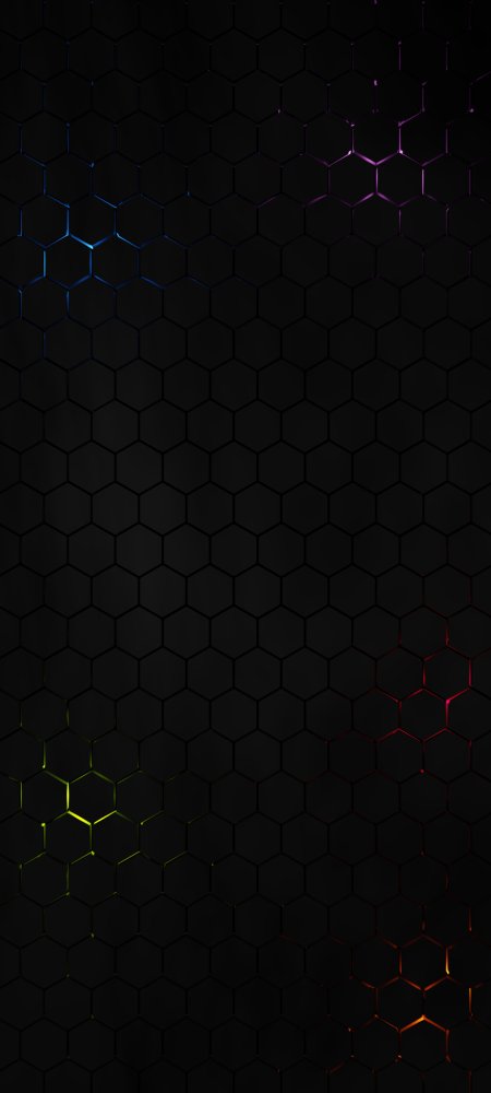 六边形蜂窝网格蓝紫红光效暗黑科技感纹理手机壁纸