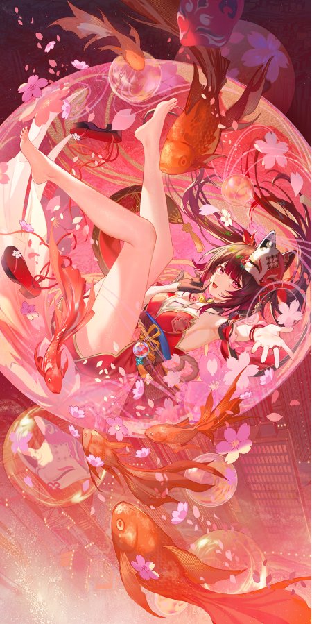 崩坏星穹铁道花火樱花金鱼环绕粉紫动漫手机壁纸