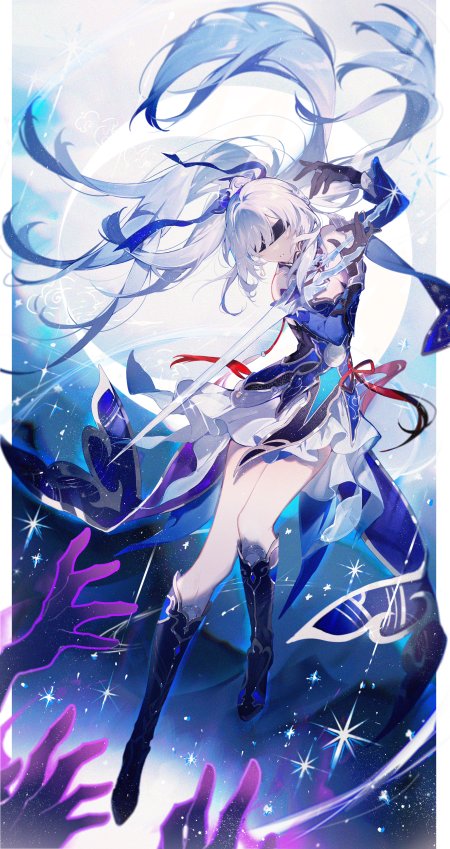 崩坏星穹铁道镜流白发蓝衣持剑战斗蓝紫星光动漫手机壁纸