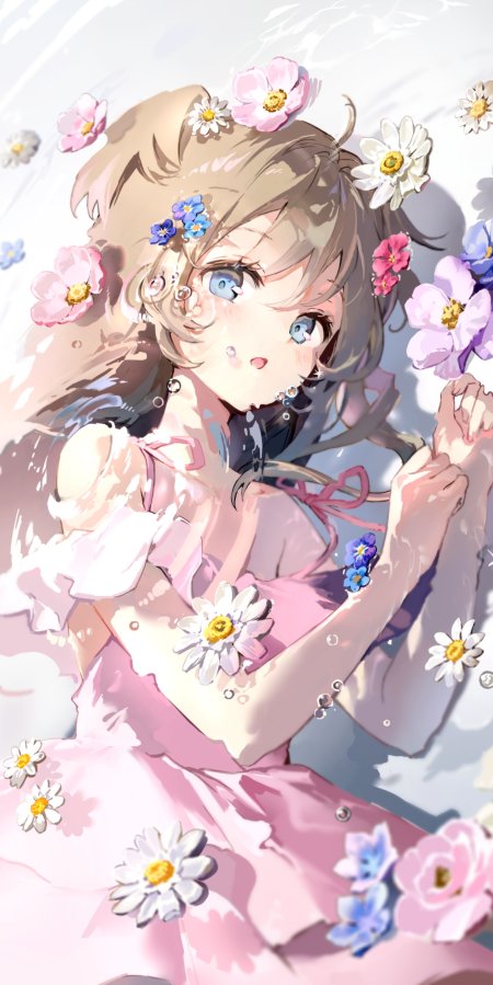 少女粉裙花环蓝眼清新粉白唯美动漫手机壁纸