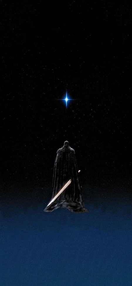 星战达斯维达黑袍持光剑仰望蓝星暗黑科幻手机壁纸