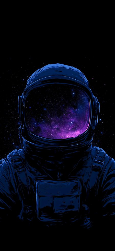 宇航员头盔映星云紫蓝璀璨太空科幻手机壁纸