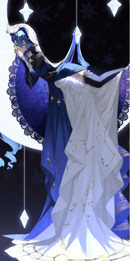 原神莱依拉星夜华服蓝白渐变动漫手机壁纸