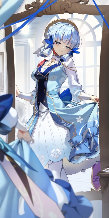 原神里绫华蓝白礼服少女动漫手机壁纸