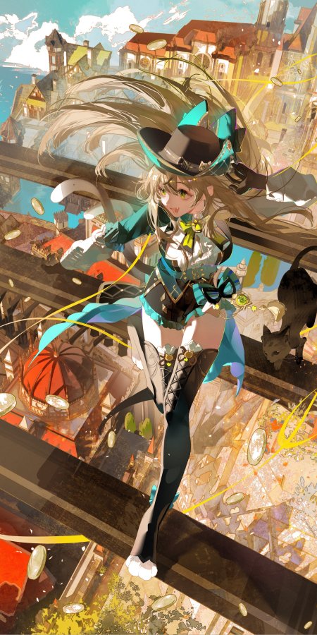 原神绮良良持伞跃动青蓝绿少女动漫手机壁纸