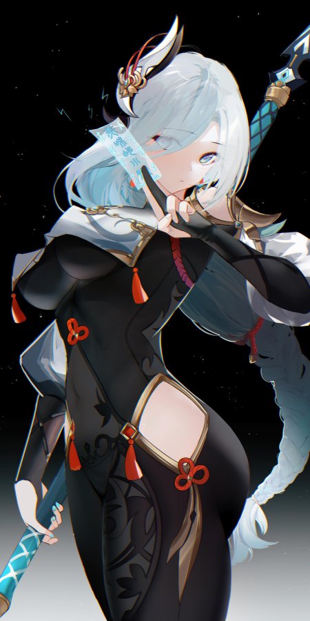 原神申鹤银发持剑符咒少女蓝黑暗星动漫手机壁纸