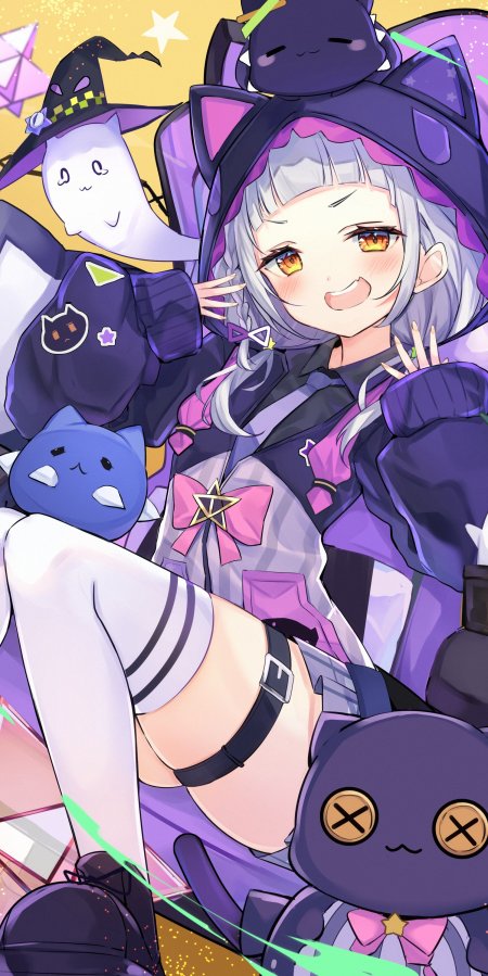 紫咲诗音hololive二期生虚拟主播银发少女紫黑魔女装粉紫动漫手机壁纸