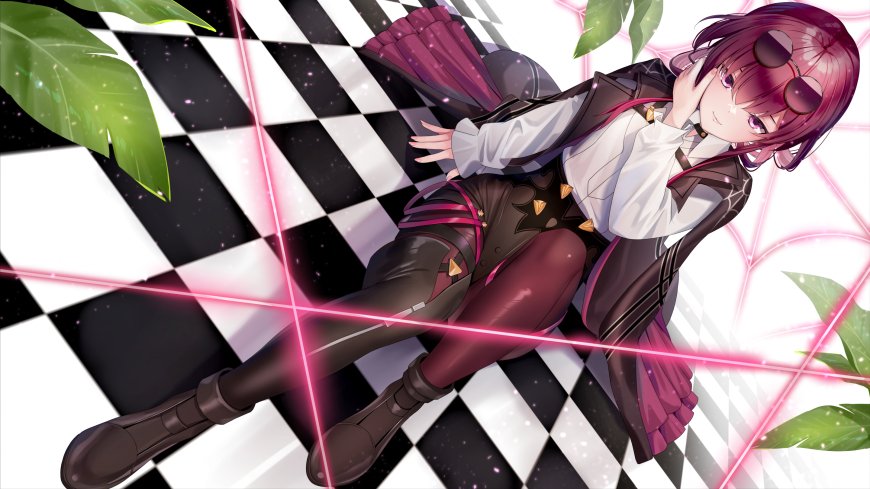 崩坏星穹铁道卡芙卡紫发墨镜少女黑白棋盘格粉光动漫电脑壁纸