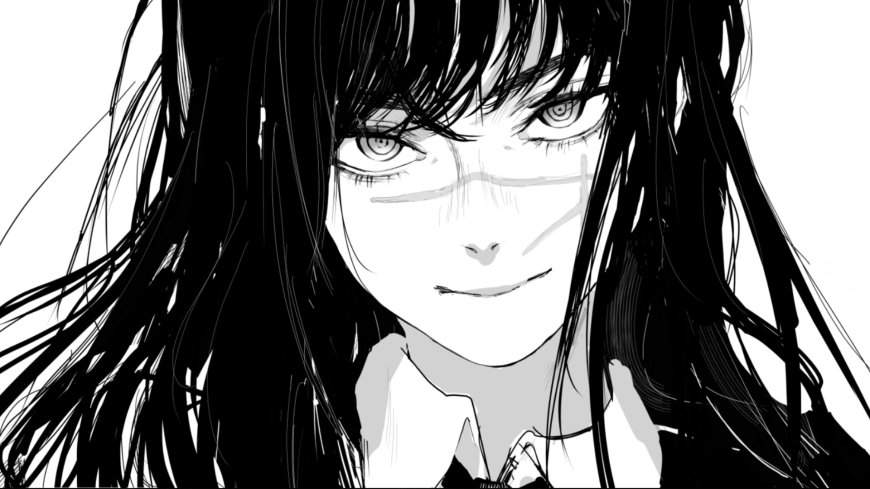 电锯人玛奇玛黑发眼神锐利黑白动漫电脑壁纸