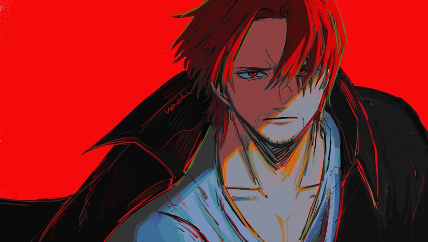 海贼王红发香克斯赤红背景手绘动漫电脑壁纸