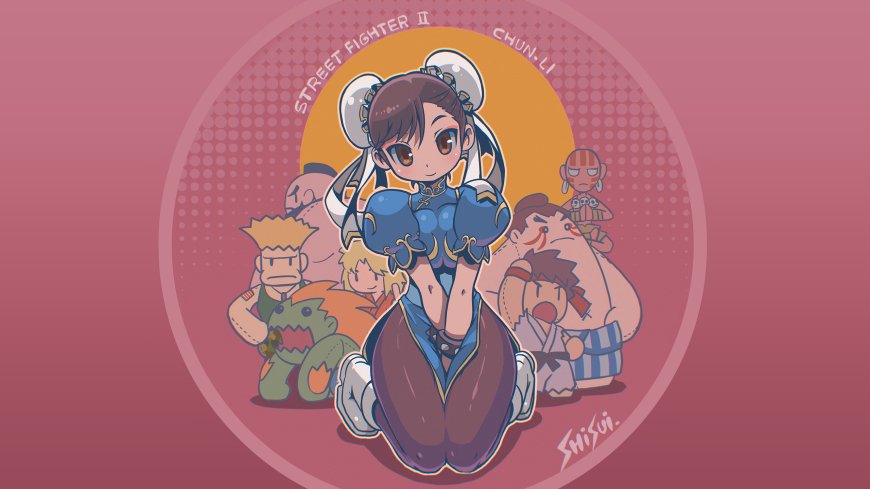 街头霸王2春丽Q版形象蓝金配色动漫电脑壁纸