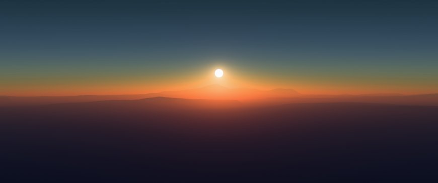 日出山峦层叠橙红渐变暖金风景电脑壁纸