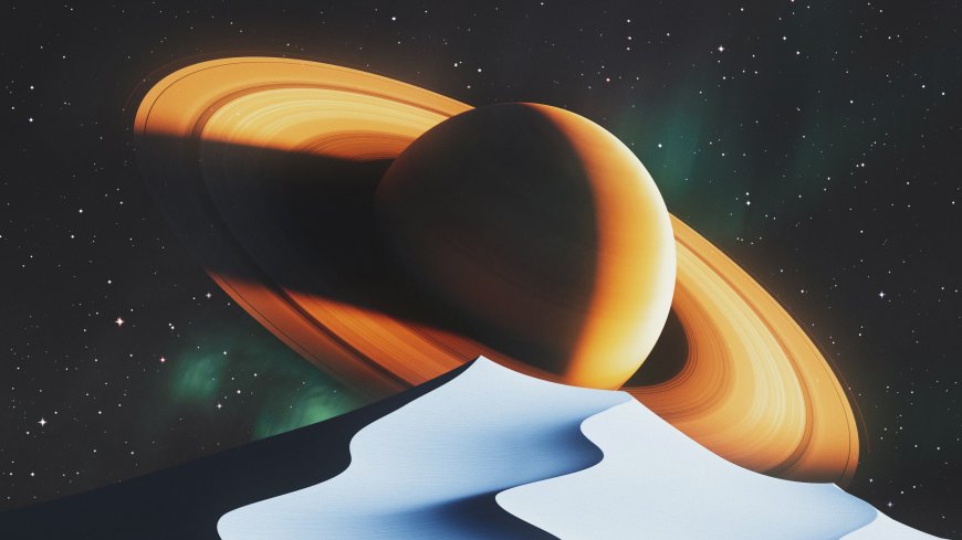 土星环壮丽悬于星海之上橙金暗蓝太空科幻电脑壁纸