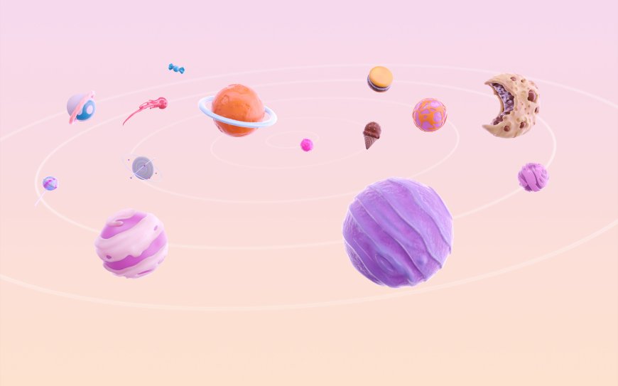 甜品星球糖果冰淇淋环绕粉紫梦幻创意插画电脑壁纸