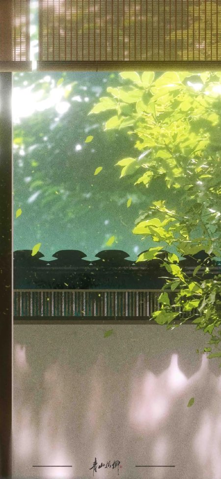 窗边绿叶飘落光影斑驳青瓦院墙古风风景手机壁纸