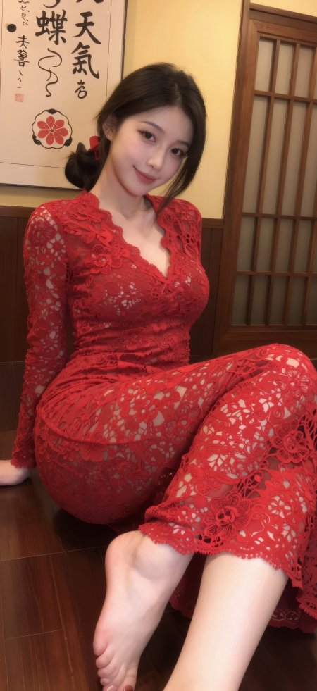 红裙蕾丝御姐美女微笑人物摄影手机壁纸