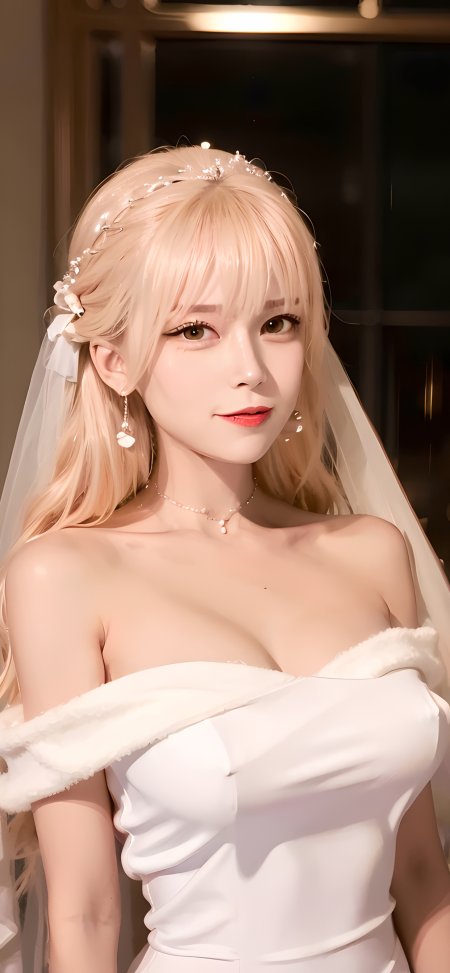 金发新娘白纱头饰红唇少女柔光唯美动漫手机壁纸