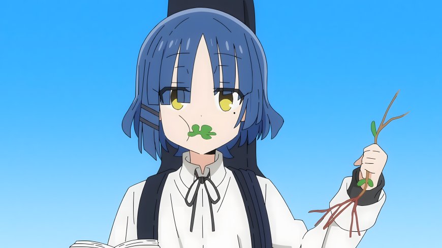 孤独摇滚山田凉蓝发黄瞳口含三叶草手持幼苗动漫电脑壁纸