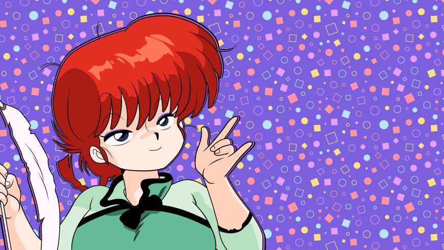 乱马12早乙女乱马红发少女比手势紫彩几何背景动漫电脑壁纸