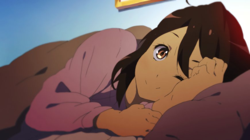 少女卧床凝视暖棕色调动漫电脑壁纸