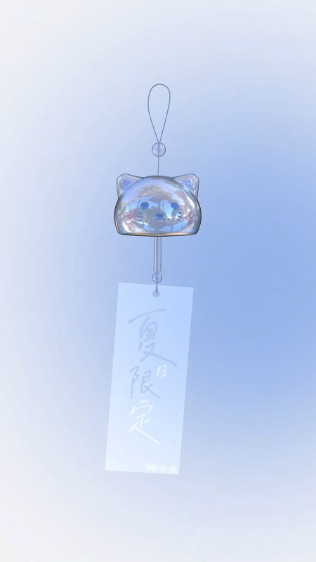 透明猫耳风铃悬挂纸签夏日限定蓝白静物特写手机壁纸