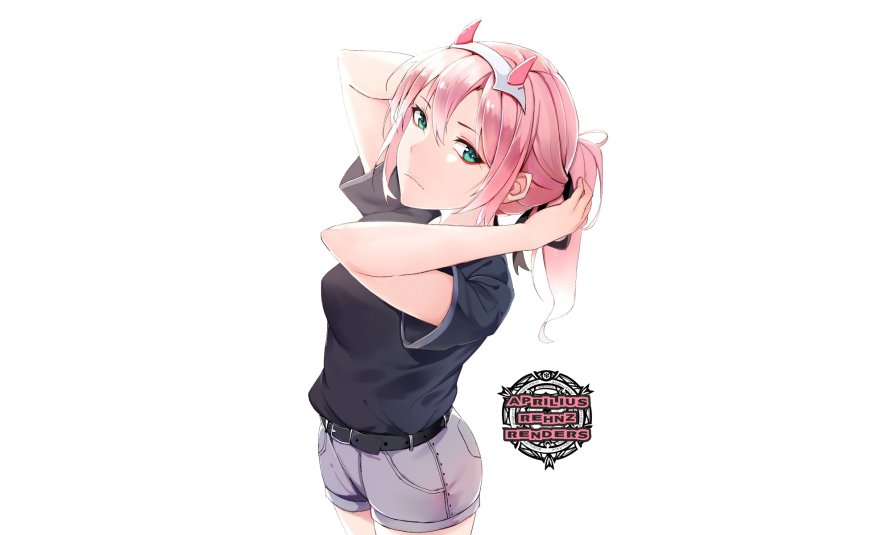 《DARLING in the FRANXX》国家队02少女粉发绿眸猫耳动漫电脑壁纸