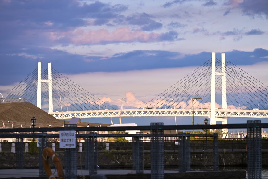 东京彩虹大桥夕阳云霞蓝紫城市建筑电脑壁纸