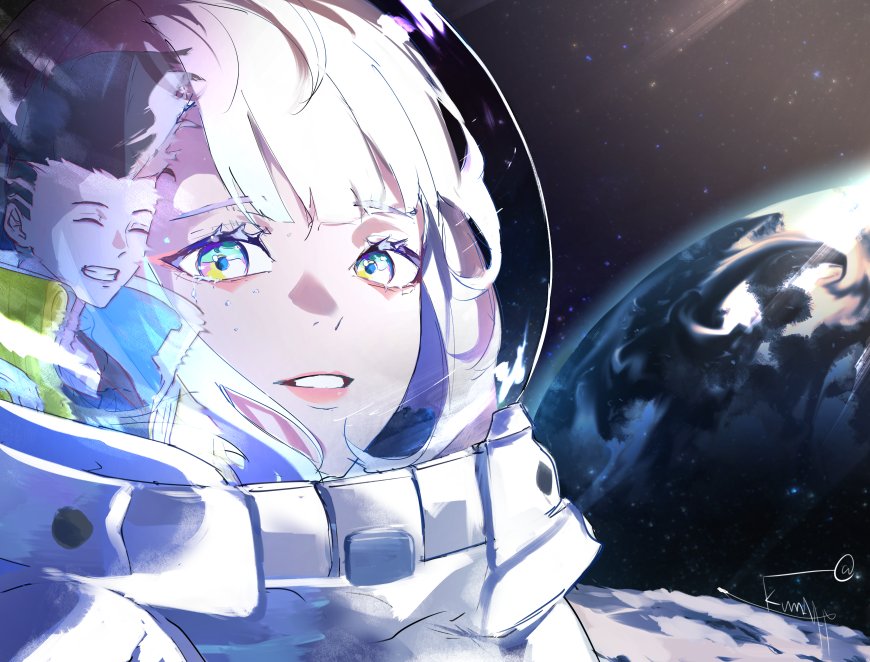 太空少女宇航员蓝紫星辉动漫电脑壁纸