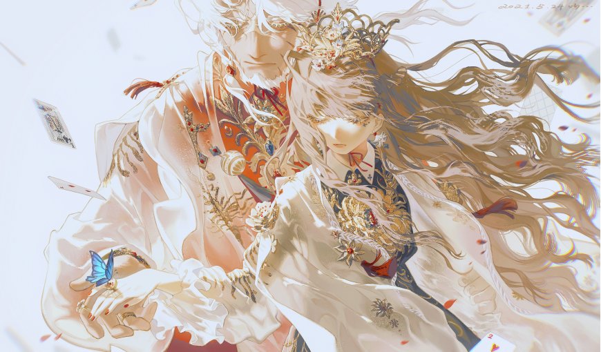 原神荒泷一斗与八重神子少女华服共舞金白华丽动漫电脑壁纸
