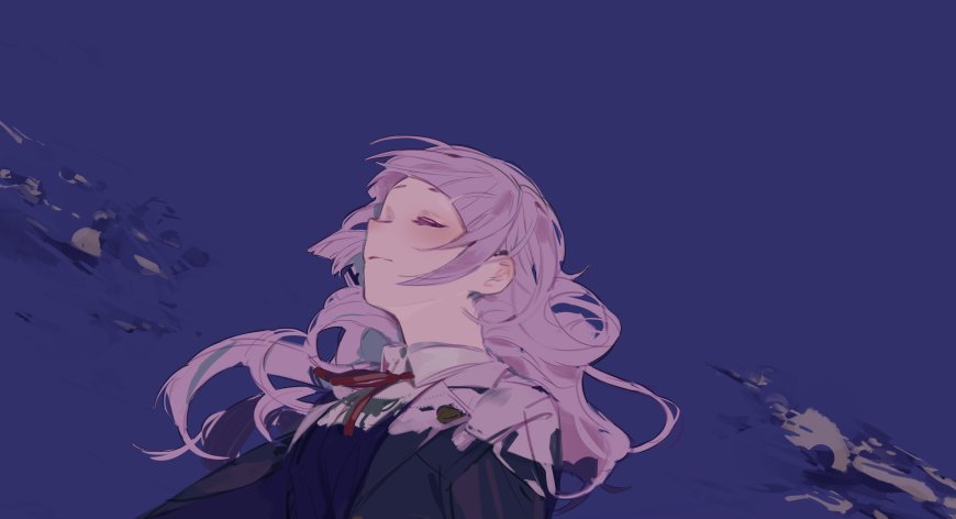 紫发少女闭眼微笑深蓝背景动漫电脑壁纸