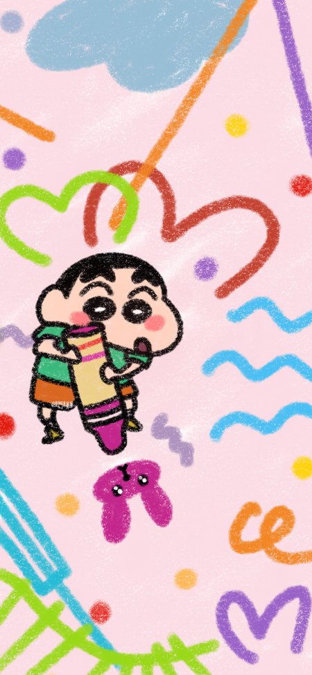 蜡笔小新抱蜡笔搞怪粉彩涂鸦动漫手机壁纸