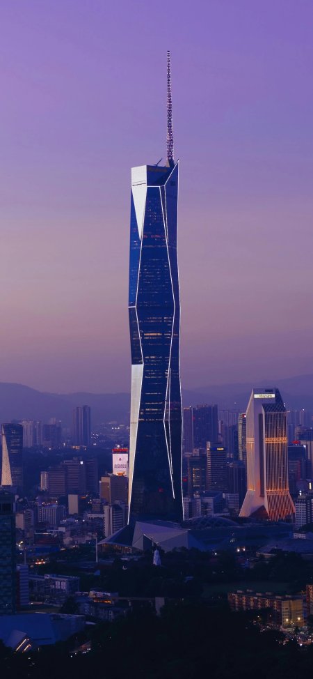 吉隆坡默迪卡118大厦夜景紫蓝城市建筑手机壁纸