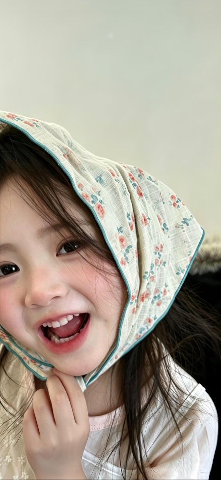 戴花边兜帽笑眼小女孩粉嫩可爱暖调萝莉手机壁纸