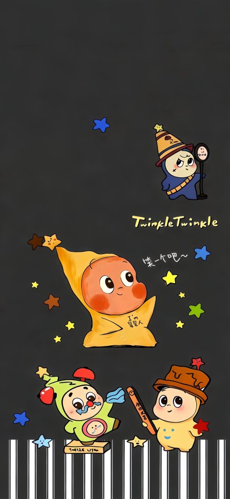 卡通角色星星点缀暗灰动漫手机壁纸