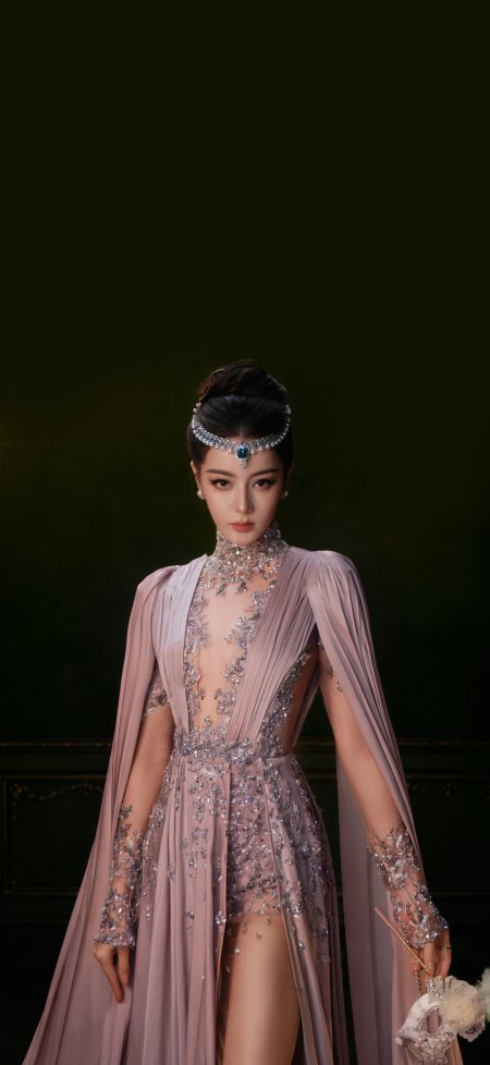 迪丽热巴粉紫镶钻高定礼服明星大咖手机壁纸