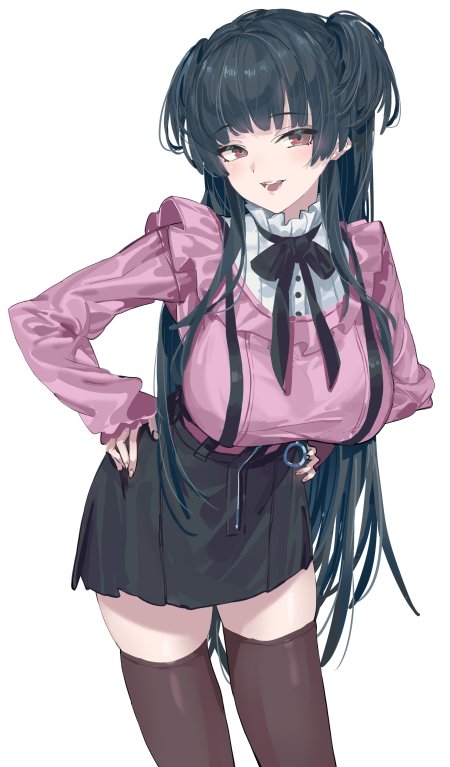 黑长直双马尾红瞳少女粉衣黑裙动漫手机壁纸