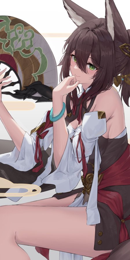 崩坏星穹铁道停云狐耳少女持扇沉思绿眸白红古风动漫手机壁纸