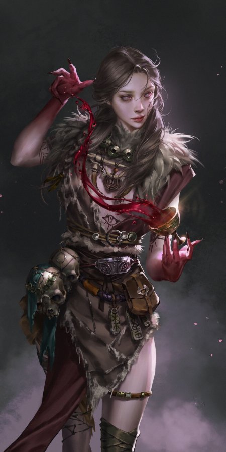 暗黑系女巫红血飞溅神秘异域风少女奇幻动漫手机壁纸