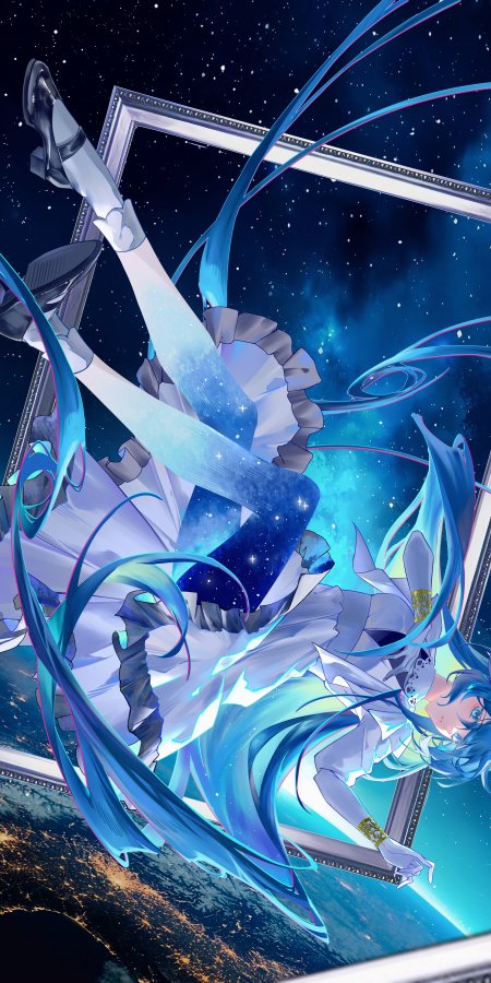 初音未来星海穿梭蓝白渐变动漫手机壁纸